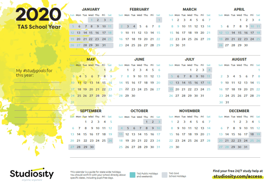 School terms and public holiday dates for TAS in 2020 Studiosity